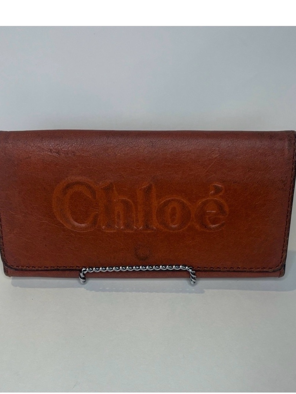 Chloé Brown Leather Embossed Logo Long Wallet